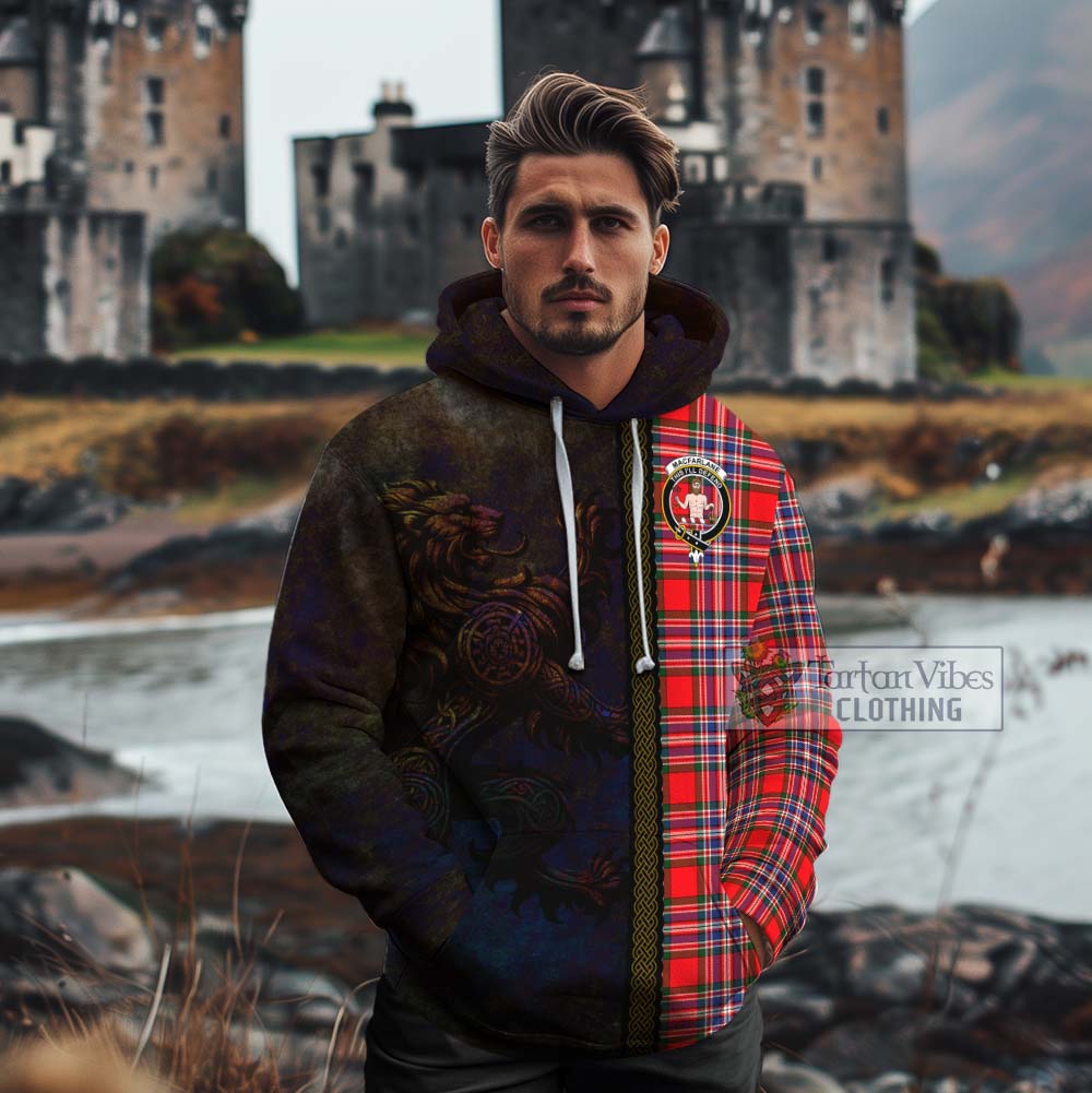 Tartan Vibes Clothing MacFarlane (McFarlane) Tartan Family Crest Cotton Hoodie Alba Gu Brath Be Brave Lion Ancient Style