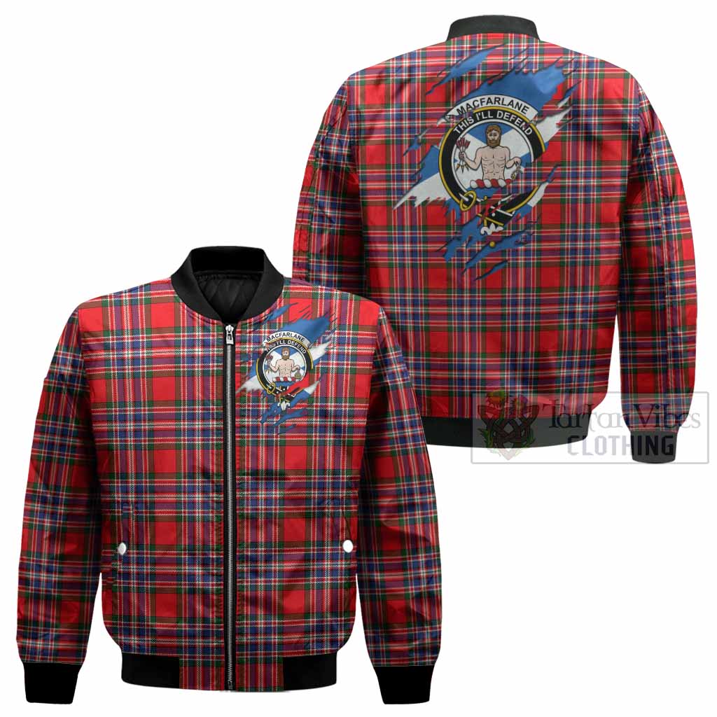 MacFarlane (McFarlane) Clan Crest In Me Tartan Bomber Jacket Scotland Flag Style