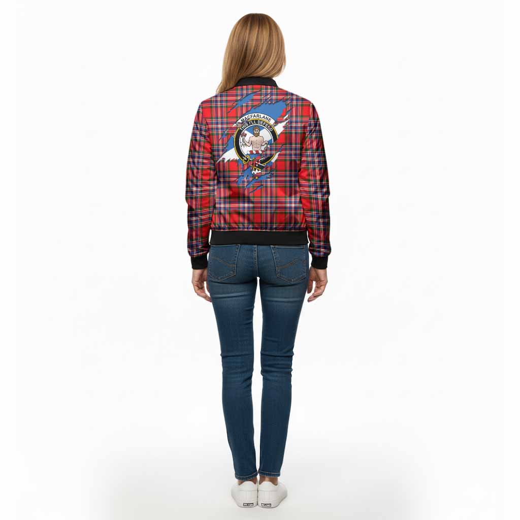 MacFarlane (McFarlane) Clan Crest In Me Tartan Bomber Jacket Scotland Flag Style