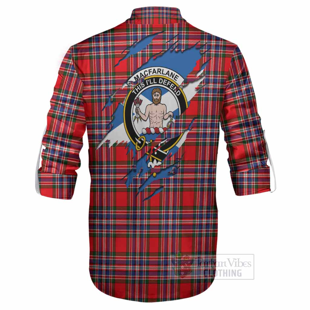 MacFarlane (McFarlane) Clan Crest In Me Tartan Ghillie Shirt Scotland Flag Style