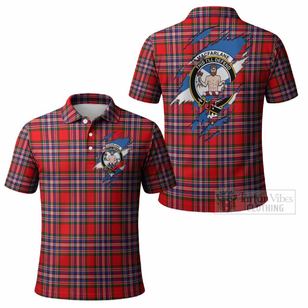 MacFarlane (McFarlane) Clan Crest In Me Tartan Polo Shirt Scotland Flag Style