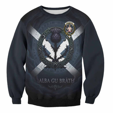 MacFarlane (McFarlane) Clan Crest Sweatshirt with Celtic Knot Thistle and Saltire