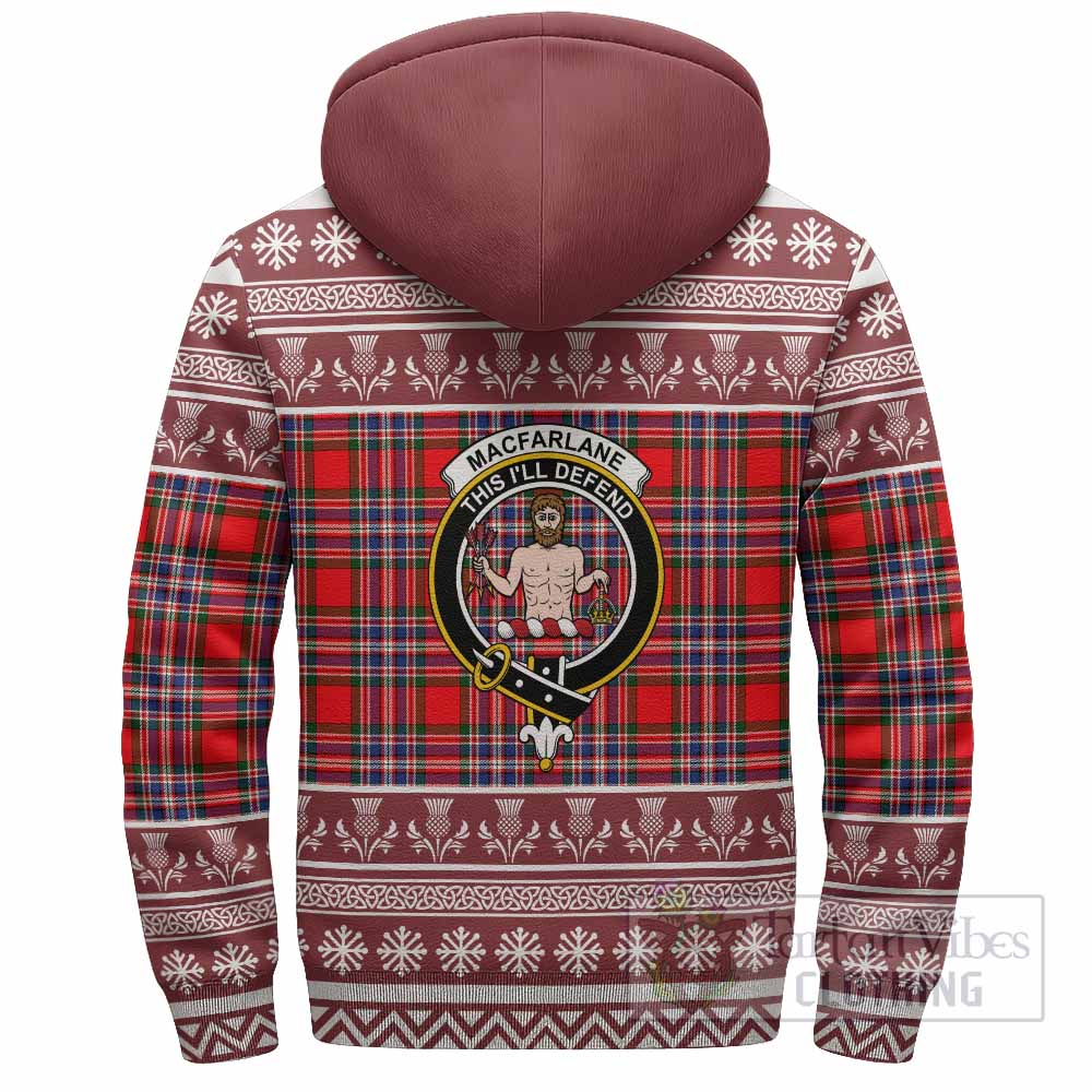MacFarlane (McFarlane) Clan Tartan Christmas Fleece Hoodie with Family Crest - Tartan Vibes Clothing