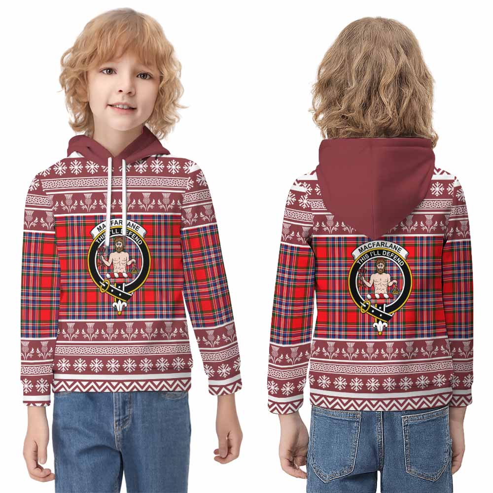 MacFarlane (McFarlane) Clan Tartan Christmas Kid Hoodie with Family Crest - Tartan Vibes Clothing