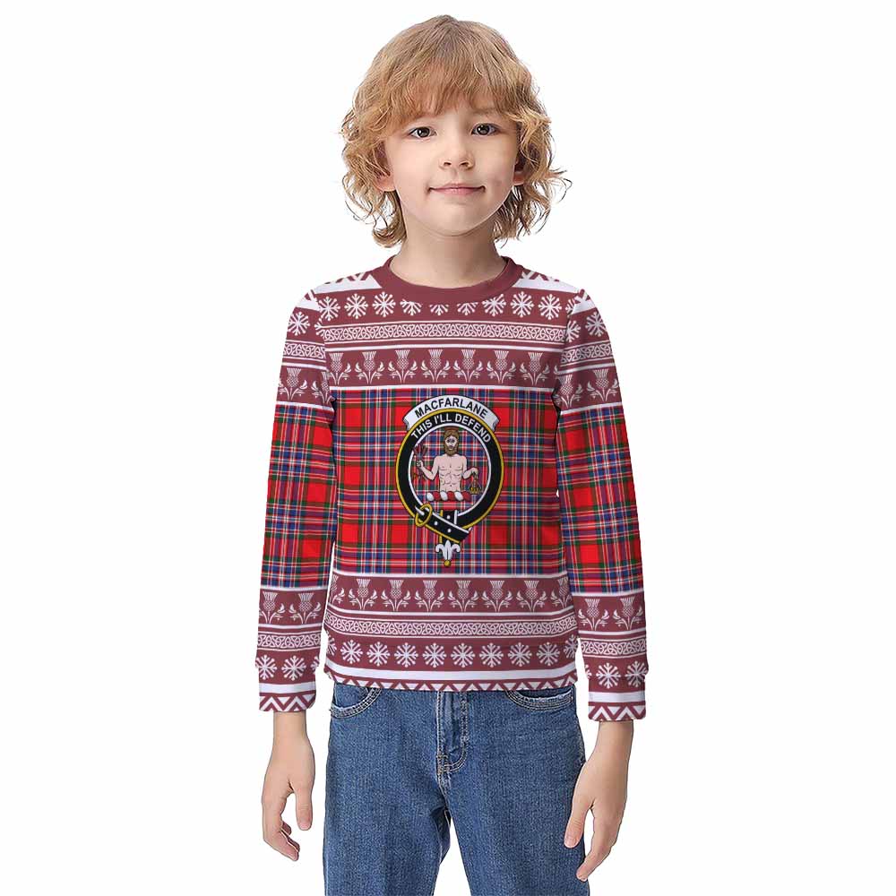 MacFarlane (McFarlane) Clan Tartan Christmas Kid Ugly Sweatshirt with Family Crest - Tartan Vibes Clothing