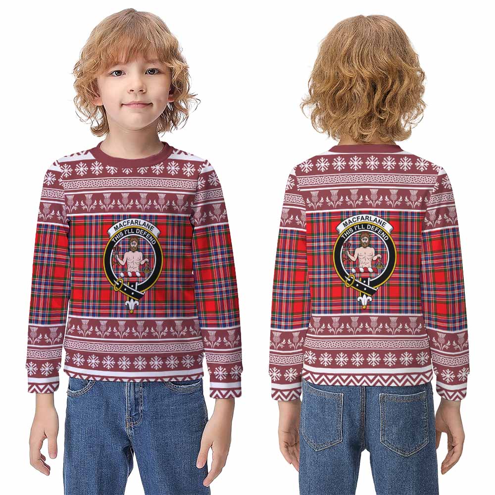 MacFarlane (McFarlane) Clan Tartan Christmas Kid Ugly Sweatshirt with Family Crest - Tartan Vibes Clothing