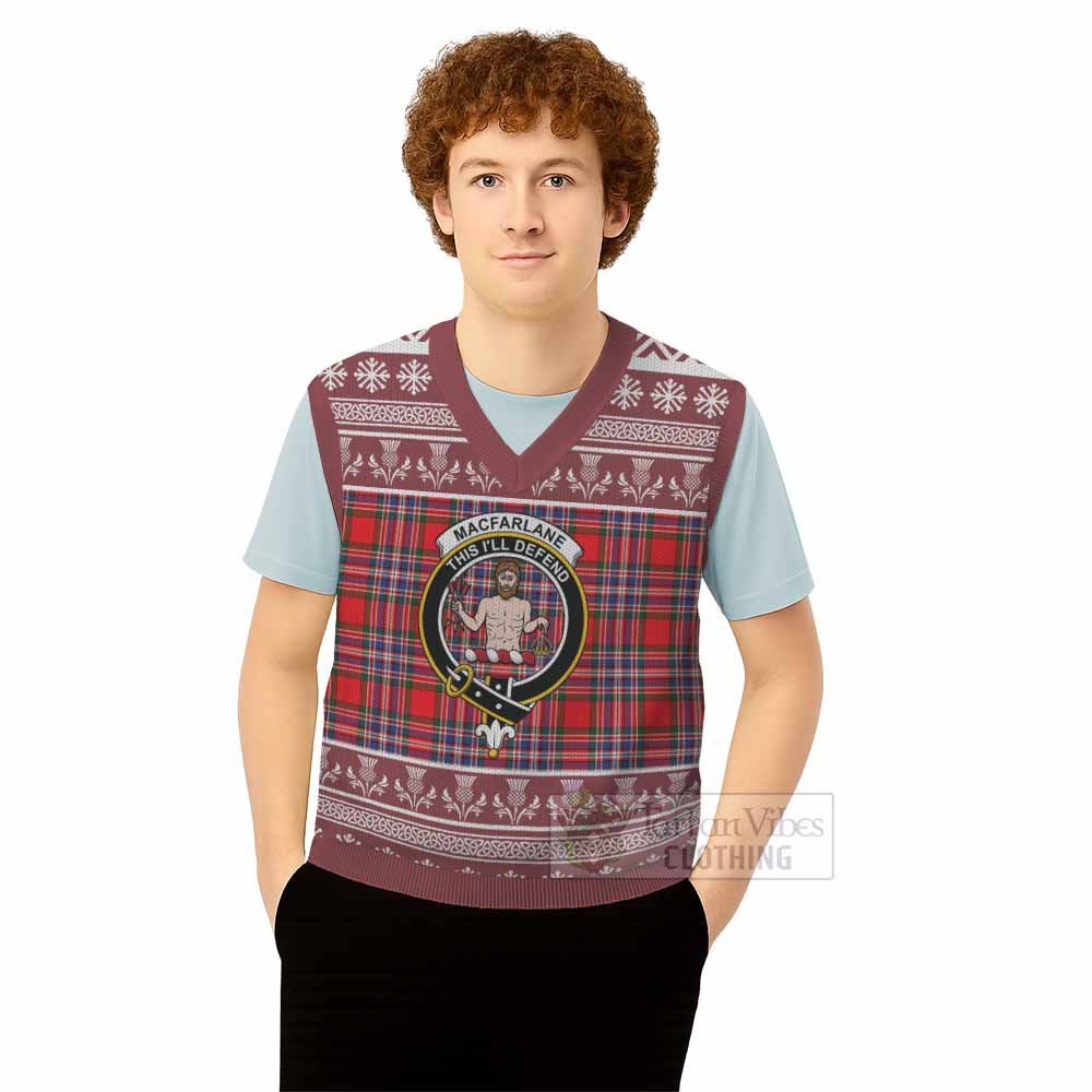 MacFarlane (McFarlane) Clan Tartan Christmas Knitted V-Neck Vest with Family Crest - Tartan Vibes Clothing