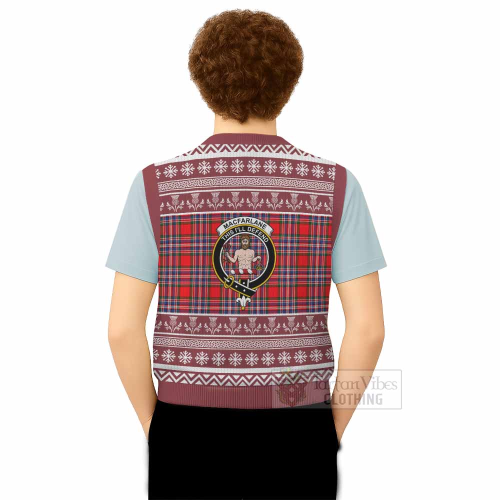 MacFarlane (McFarlane) Clan Tartan Christmas Knitted V-Neck Vest with Family Crest - Tartan Vibes Clothing