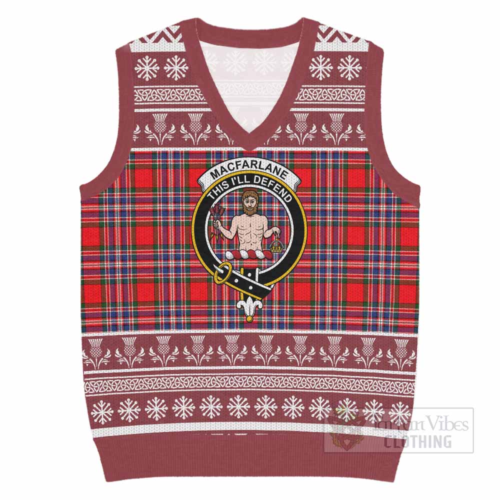 MacFarlane (McFarlane) Clan Tartan Christmas Knitted V-Neck Vest with Family Crest - Tartan Vibes Clothing