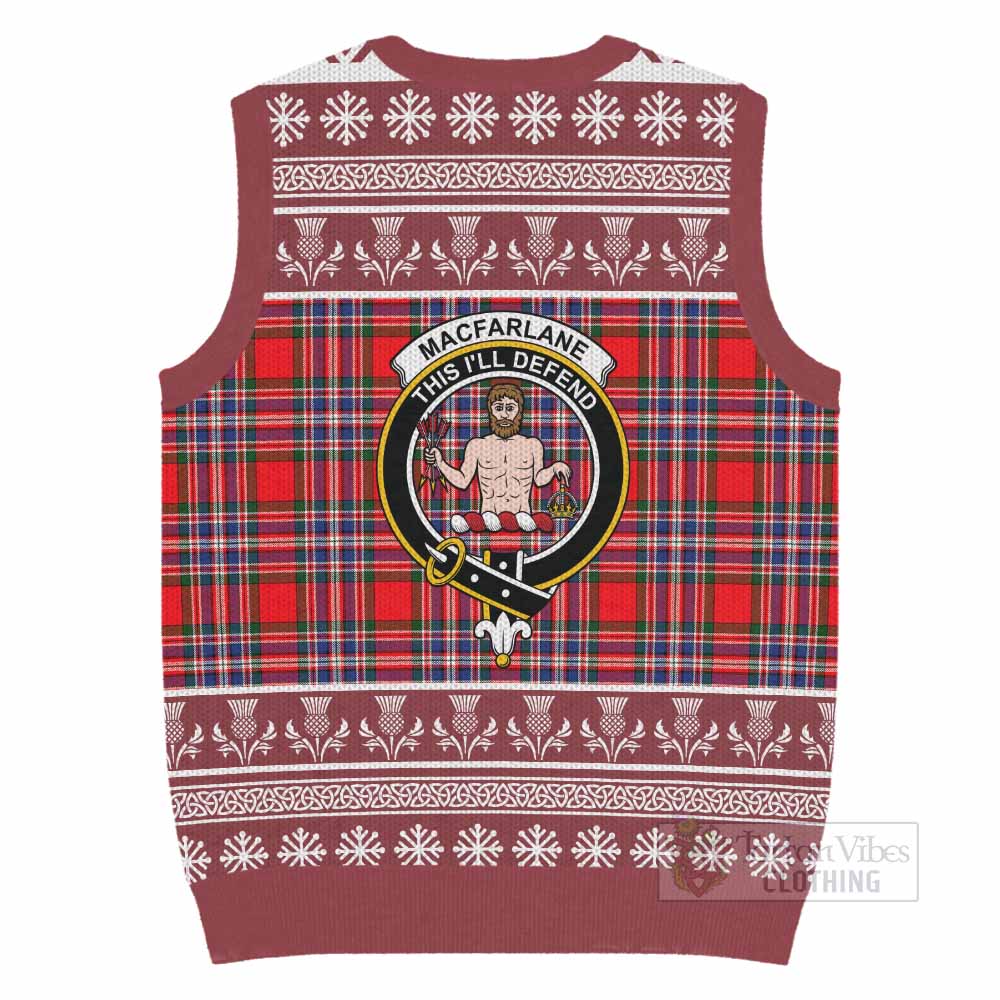 MacFarlane (McFarlane) Clan Tartan Christmas Knitted V-Neck Vest with Family Crest - Tartan Vibes Clothing