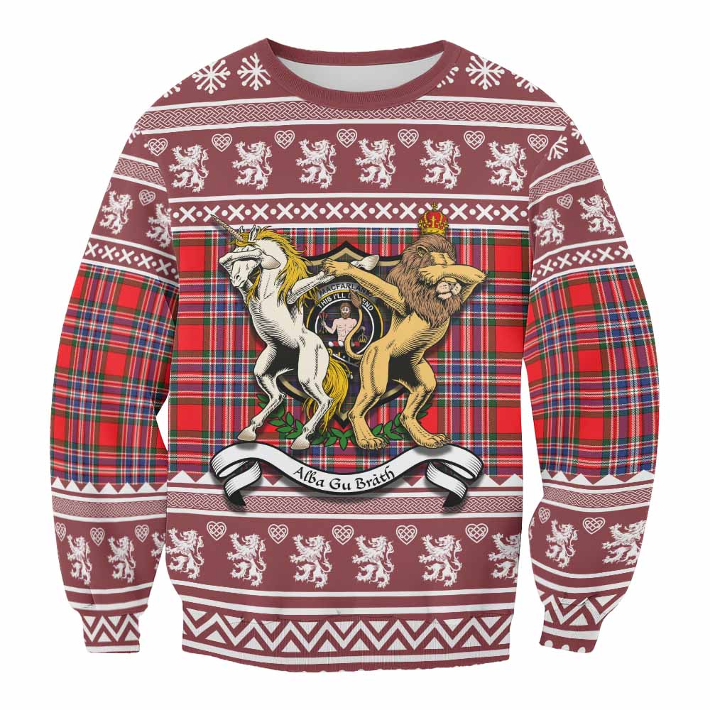 MacFarlane (McFarlane) Clan Tartan Crest Christmas Sweatshirt Coat of Arms Funny Style - Tartan Vibes Clothing