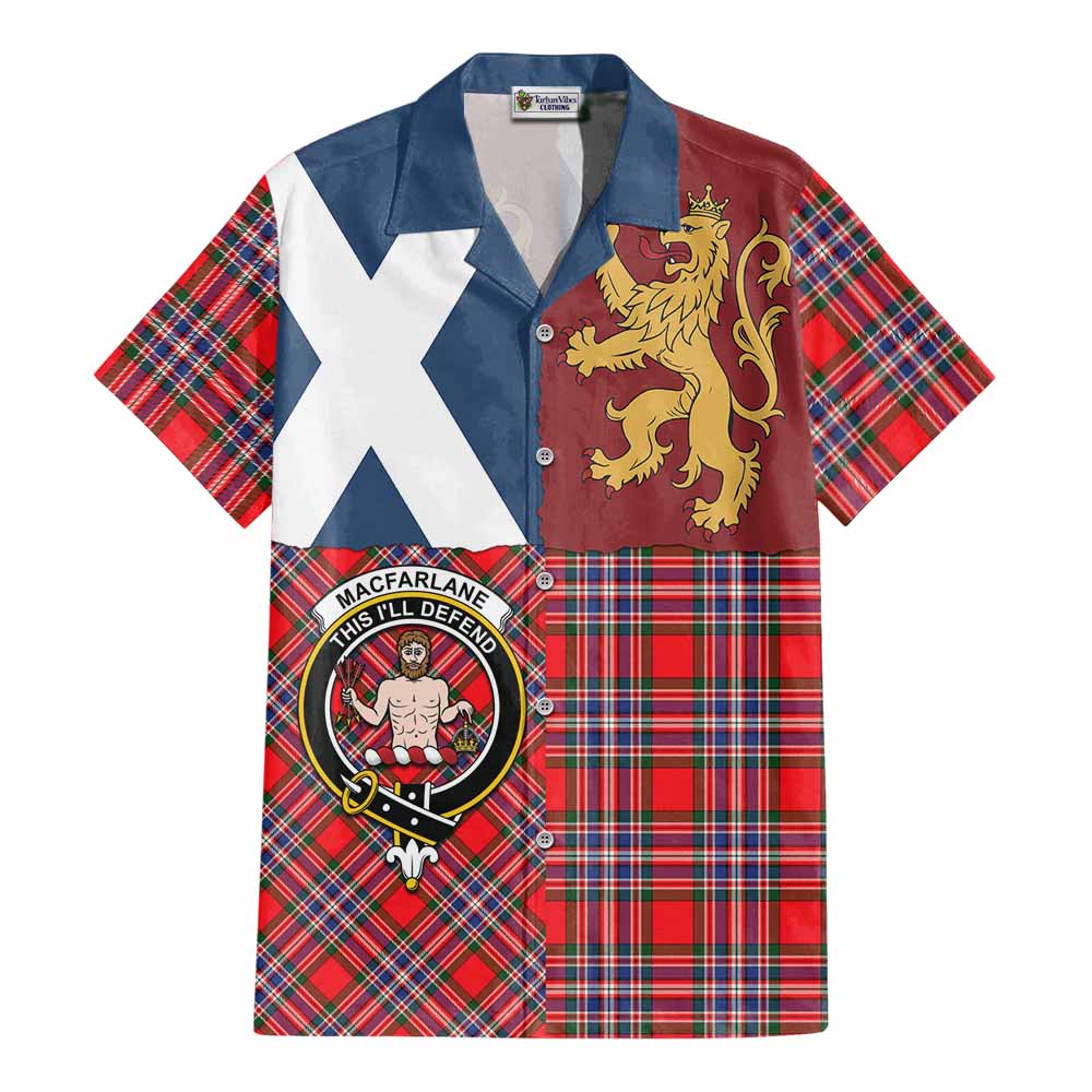 MacFarlane (McFarlane) Crest Tartan Cotton Hawaiian Shirt with Lion Rampant Saltire Style - Tartan Vibes Clothing