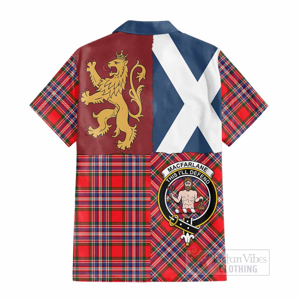 MacFarlane (McFarlane) Crest Tartan Cotton Hawaiian Shirt with Lion Rampant Saltire Style - Tartan Vibes Clothing