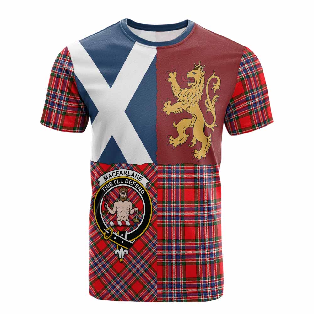MacFarlane (McFarlane) Crest Tartan Cotton T-shirt with Lion Rampant Saltire Style - Tartan Vibes Clothing