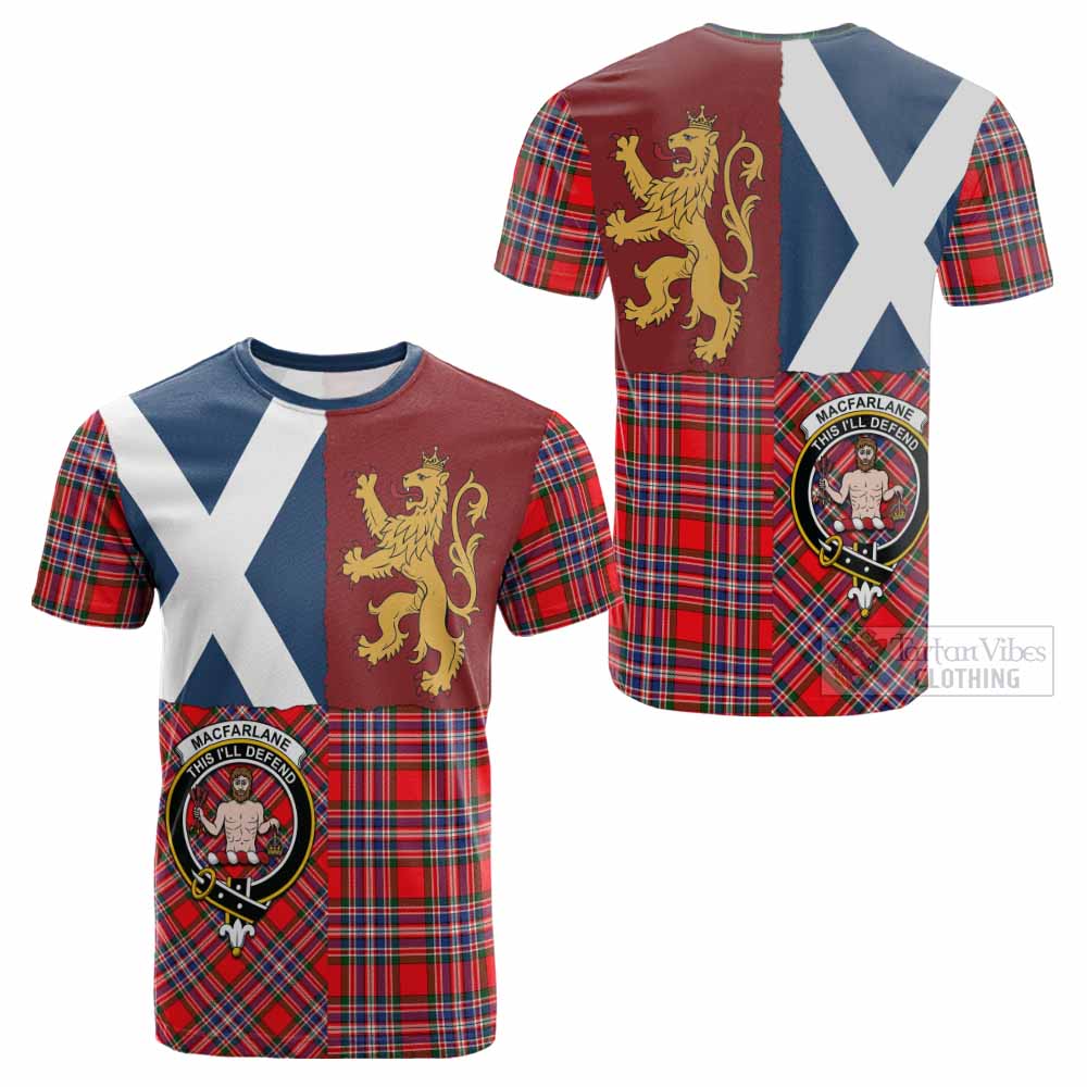 MacFarlane (McFarlane) Crest Tartan Cotton T-shirt with Lion Rampant Saltire Style - Tartan Vibes Clothing