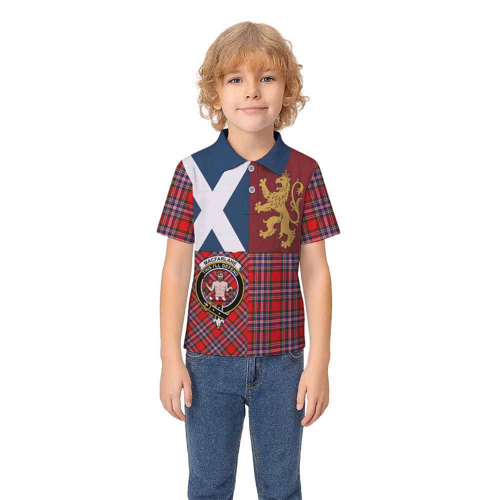 MacFarlane (McFarlane) Crest Tartan Kid Polo Shirt with Lion Rampant Saltire Style - Tartan Vibes Clothing