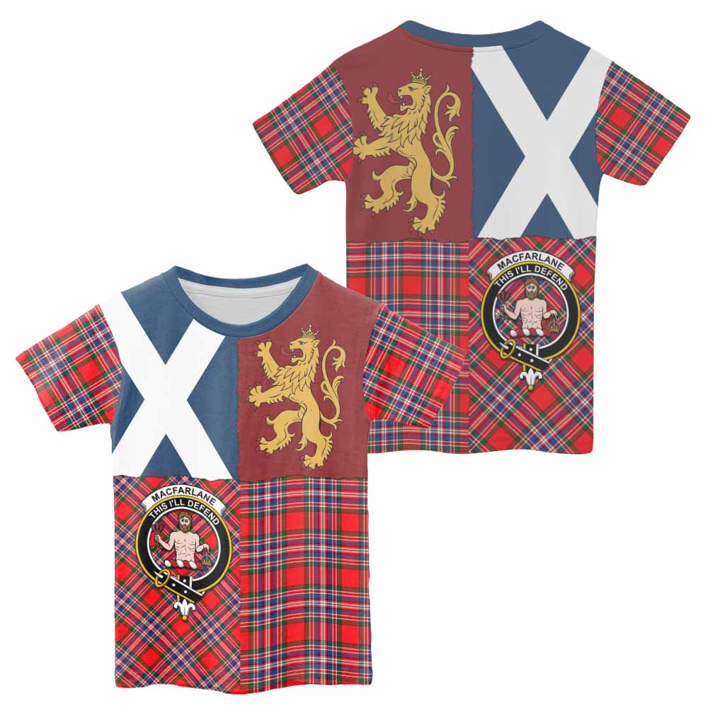MacFarlane (McFarlane) Crest Tartan Kid T-shirt with Lion Rampant Saltire Style - Tartan Vibes Clothing
