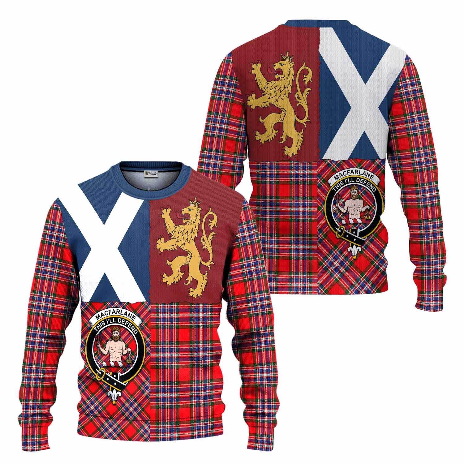MacFarlane (McFarlane) Crest Tartan Knitted Sweater with Lion Rampant Saltire Style