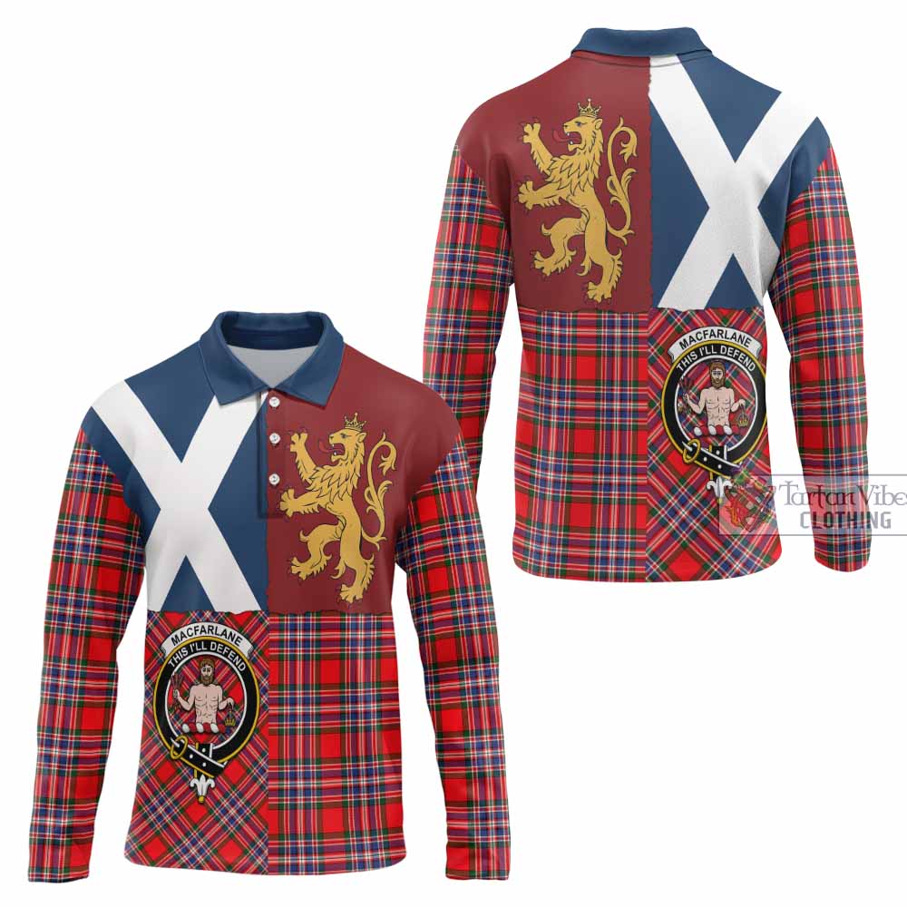MacFarlane (McFarlane) Crest Tartan Long Sleeve Polo Shirt with Lion Rampant Saltire Style