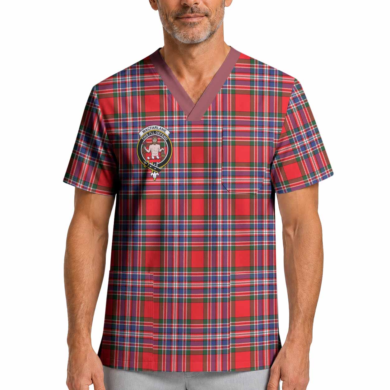 MacFarlane (McFarlane) Crest Tartan Scrub Top XL - Tartan Vibes Clothing