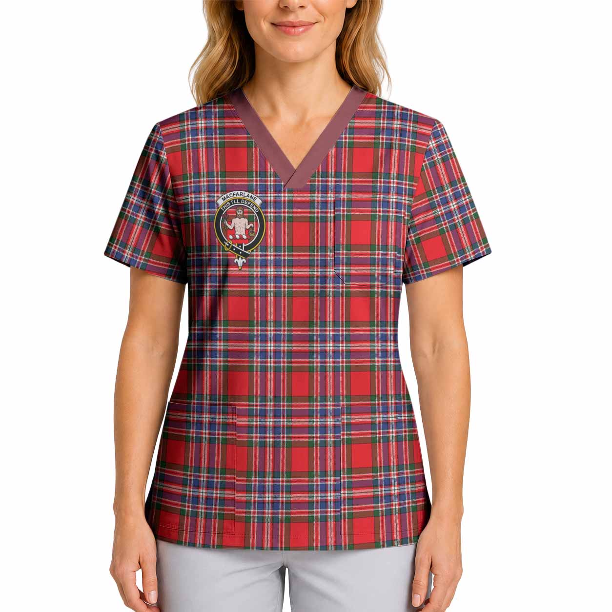 MacFarlane (McFarlane) Crest Tartan Scrub Top 4XL - Tartan Vibes Clothing