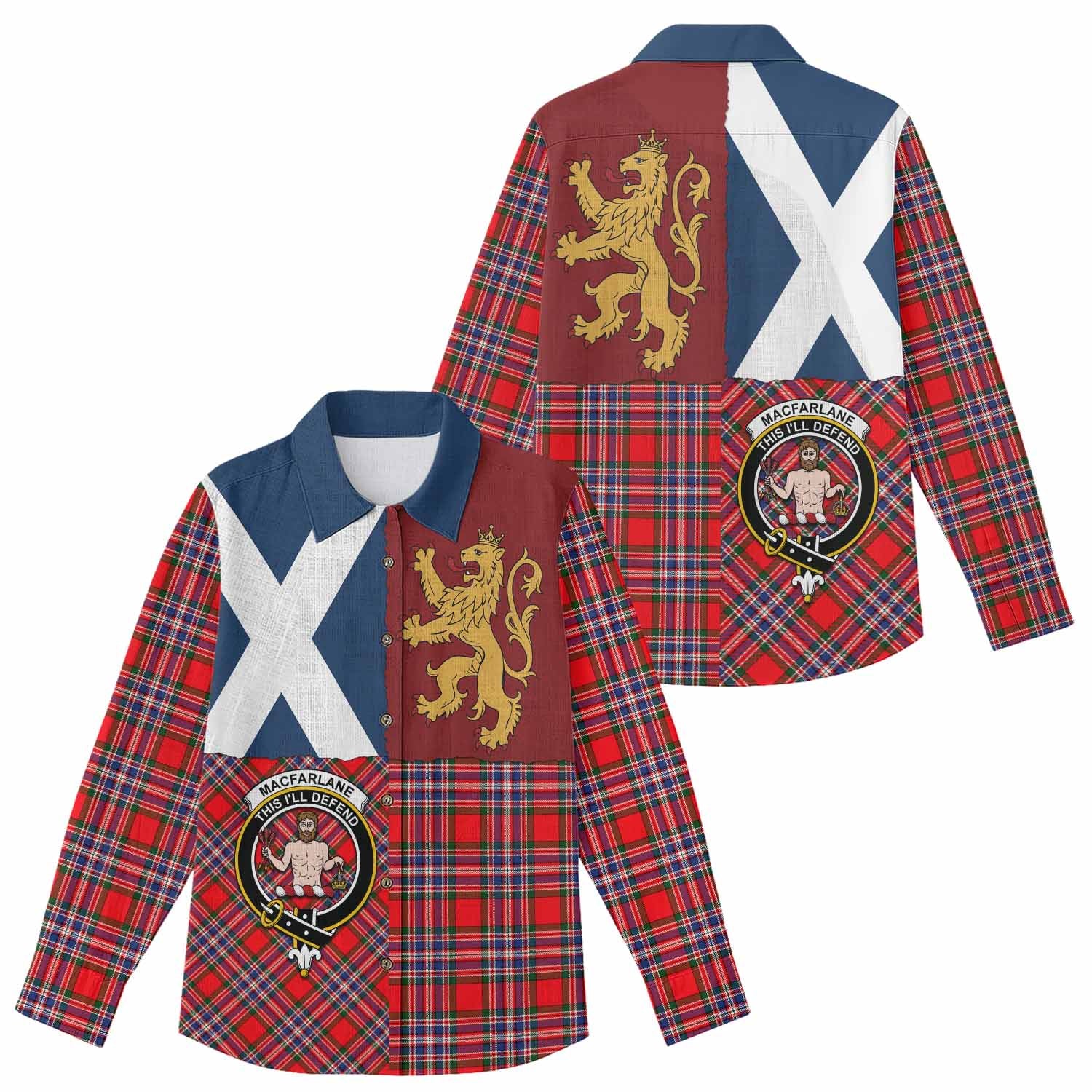 MacFarlane (McFarlane) Crest Tartan Women Casual Shirt with Lion Rampant Saltire Style