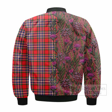 MacFarlane (McFarlane) Family Crest Tartan Bomber Jacket Scottish Thistle Flower Pattern Half Style