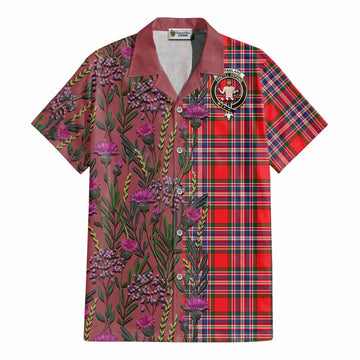 MacFarlane (McFarlane) Family Crest Tartan Cotton Hawaiian Shirt Scottish Thistle Flower Pattern Half Style - Tartan Vibes Clothing