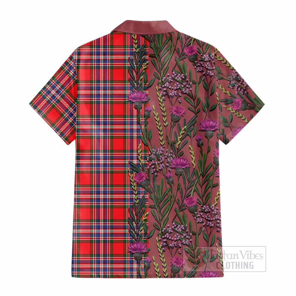 MacFarlane (McFarlane) Family Crest Tartan Cotton Hawaiian Shirt Scottish Thistle Flower Pattern Half Style - Tartan Vibes Clothing