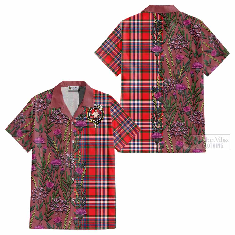 MacFarlane (McFarlane) Family Crest Tartan Cotton Hawaiian Shirt Scottish Thistle Flower Pattern Half Style - Tartan Vibes Clothing