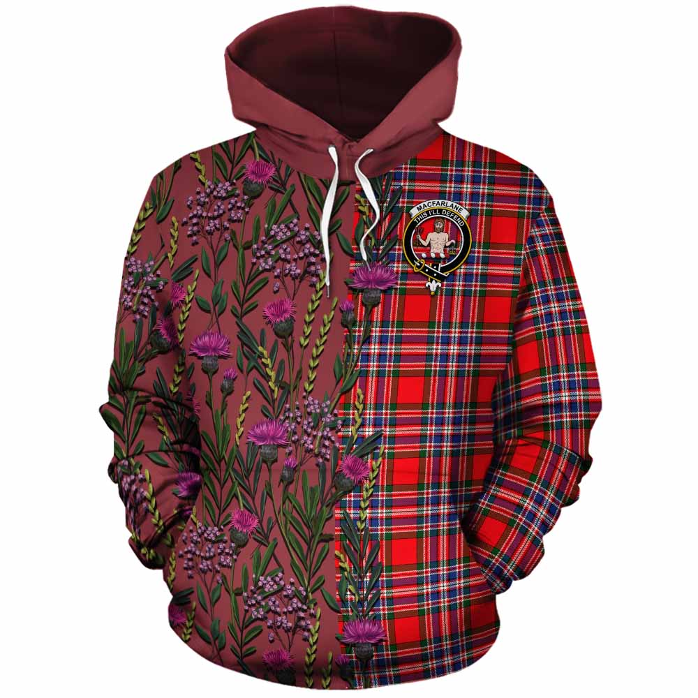 MacFarlane (McFarlane) Family Crest Tartan Cotton Hoodie Scottish Thistle Flower Pattern Half Style - Tartan Vibes Clothing