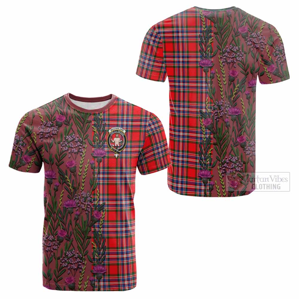 MacFarlane (McFarlane) Family Crest Tartan Cotton T-shirt Scottish Thistle Flower Pattern Half Style - Tartan Vibes Clothing