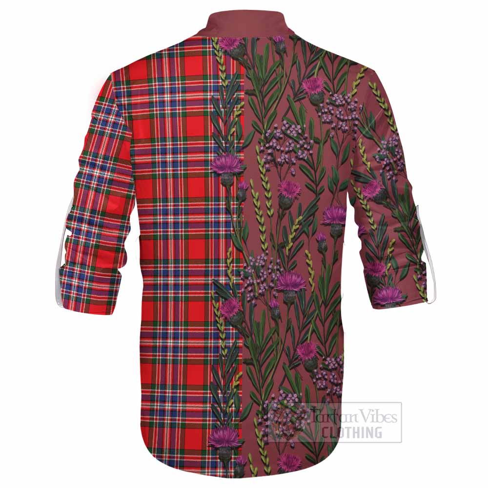 MacFarlane (McFarlane) Family Crest Tartan Ghillie Shirt Scottish Thistle Flower Pattern Half Style - Tartan Vibes Clothing