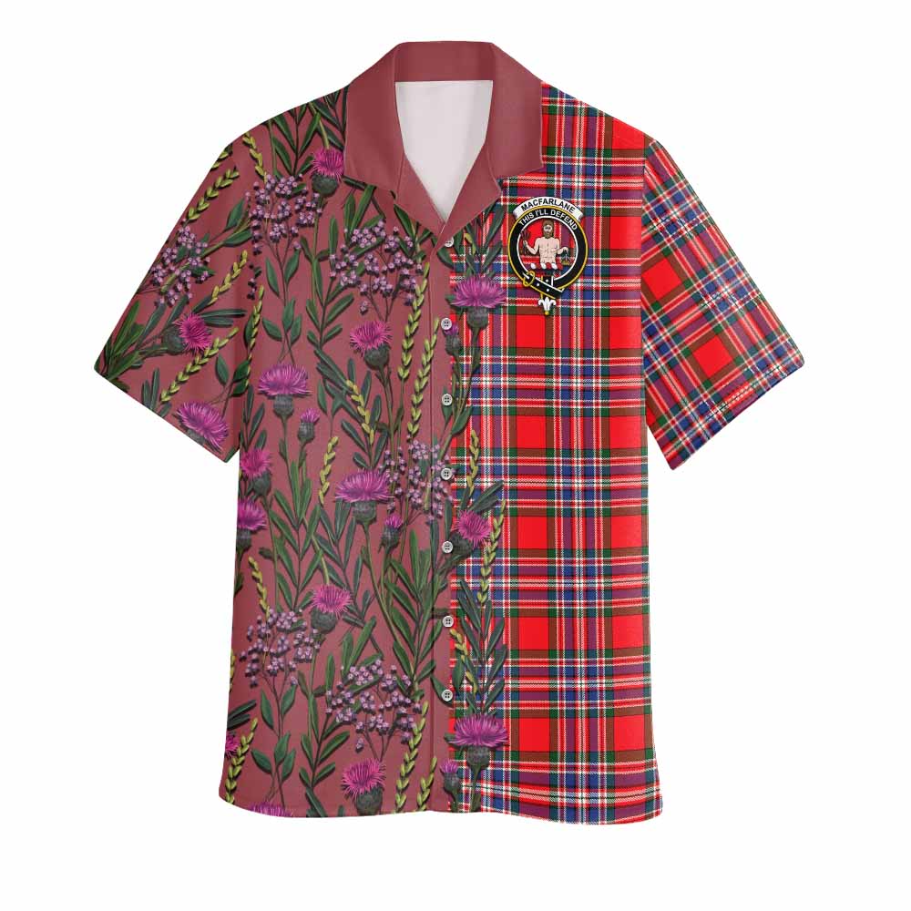 MacFarlane (McFarlane) Family Crest Tartan Hawaiian Shirt Scottish Thistle Flower Pattern Half Style - Tartan Vibes Clothing