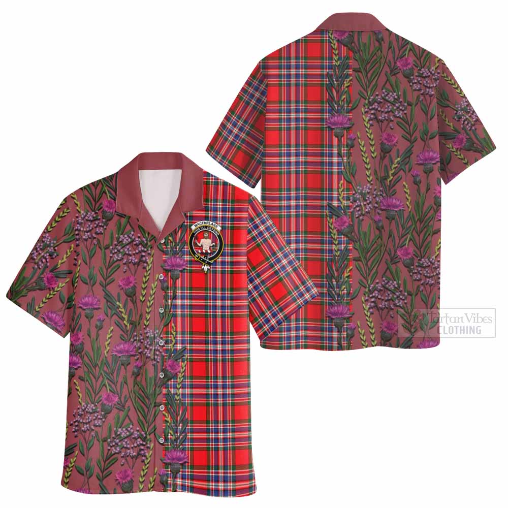 MacFarlane (McFarlane) Family Crest Tartan Hawaiian Shirt Scottish Thistle Flower Pattern Half Style - Tartan Vibes Clothing