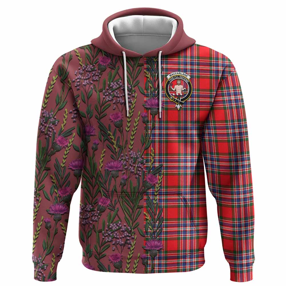 MacFarlane (McFarlane) Family Crest Tartan Hoodie Scottish Thistle Flower Pattern Half Style - Tartan Vibes Clothing