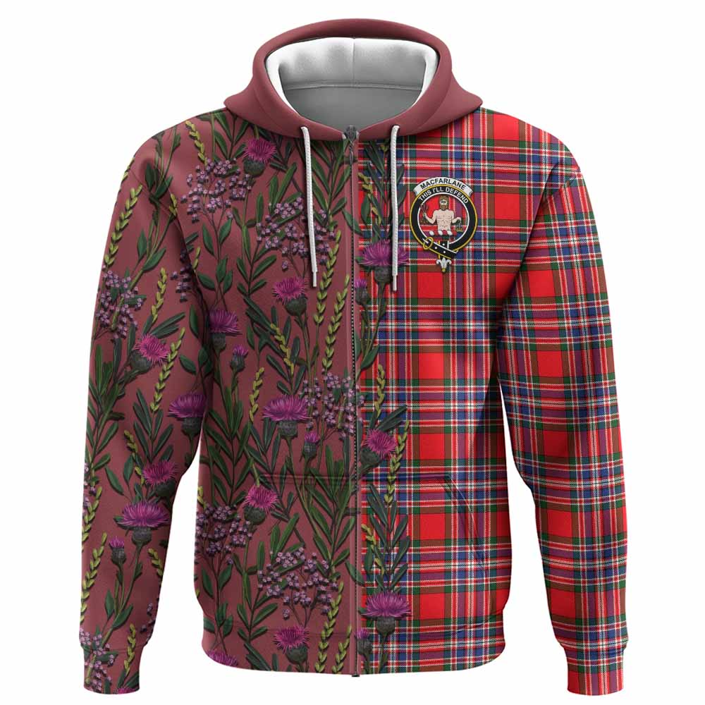 MacFarlane (McFarlane) Family Crest Tartan Hoodie Scottish Thistle Flower Pattern Half Style - Tartan Vibes Clothing