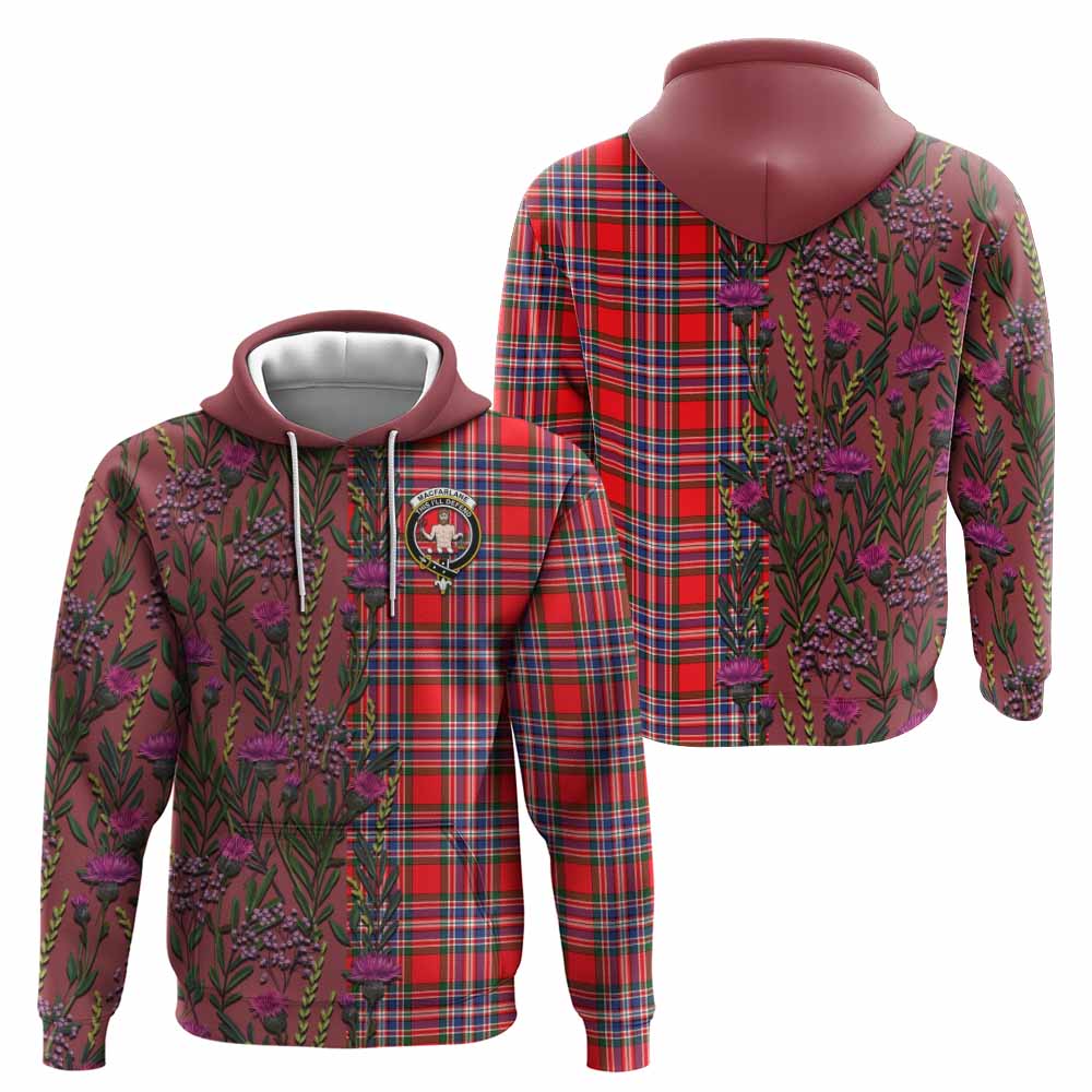 MacFarlane (McFarlane) Family Crest Tartan Hoodie Scottish Thistle Flower Pattern Half Style - Tartan Vibes Clothing
