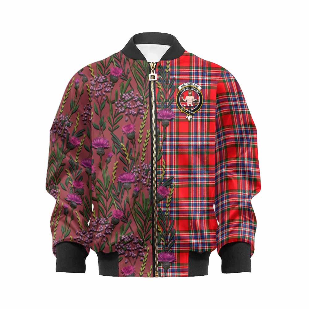 MacFarlane (McFarlane) Family Crest Tartan Kid Bomber Jacket Scottish Thistle Flower Pattern Half Style - Tartan Vibes Clothing