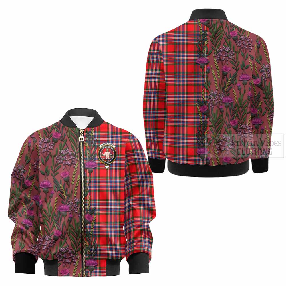 MacFarlane (McFarlane) Family Crest Tartan Kid Bomber Jacket Scottish Thistle Flower Pattern Half Style - Tartan Vibes Clothing