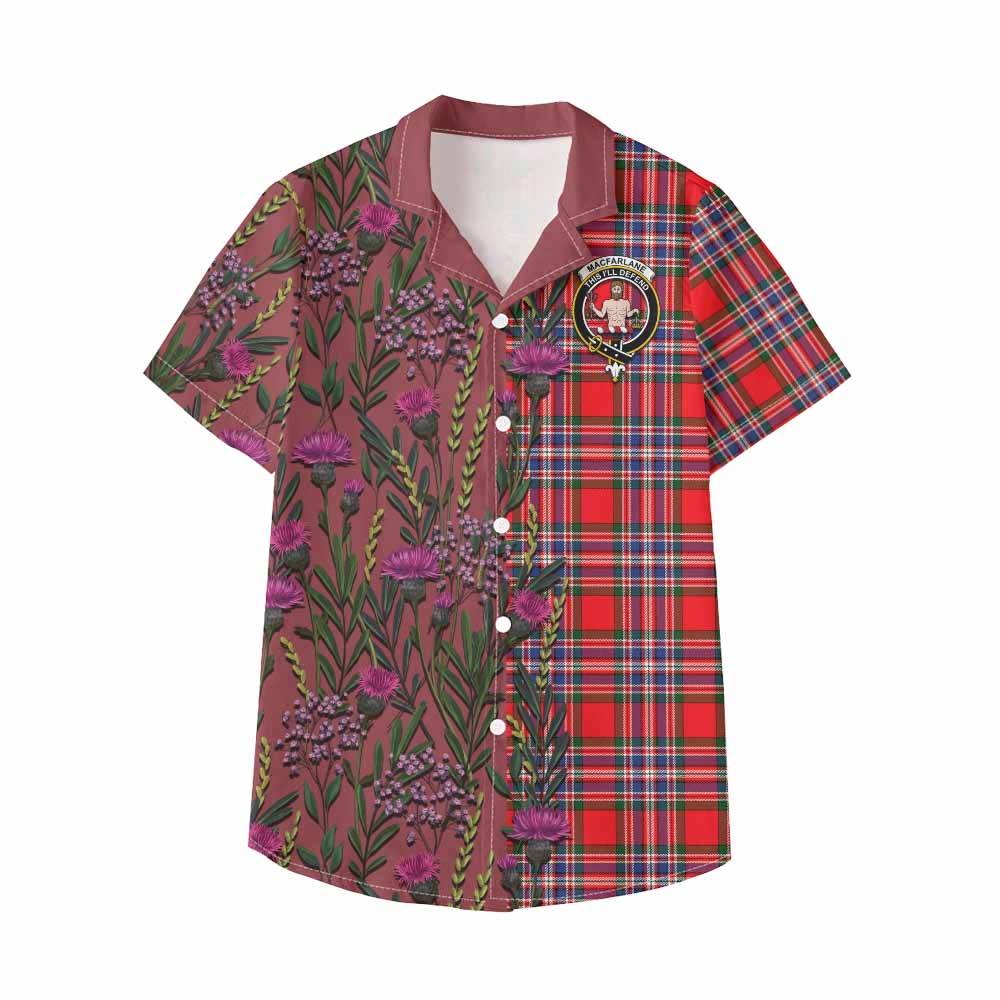 MacFarlane (McFarlane) Family Crest Tartan Kid Hawaiian Shirt Scottish Thistle Flower Pattern Half Style - Tartan Vibes Clothing