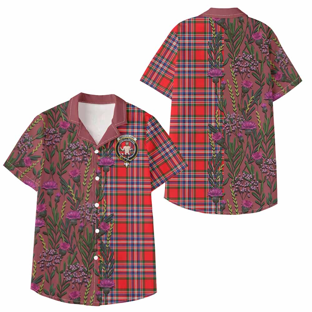 MacFarlane (McFarlane) Family Crest Tartan Kid Hawaiian Shirt Scottish Thistle Flower Pattern Half Style - Tartan Vibes Clothing