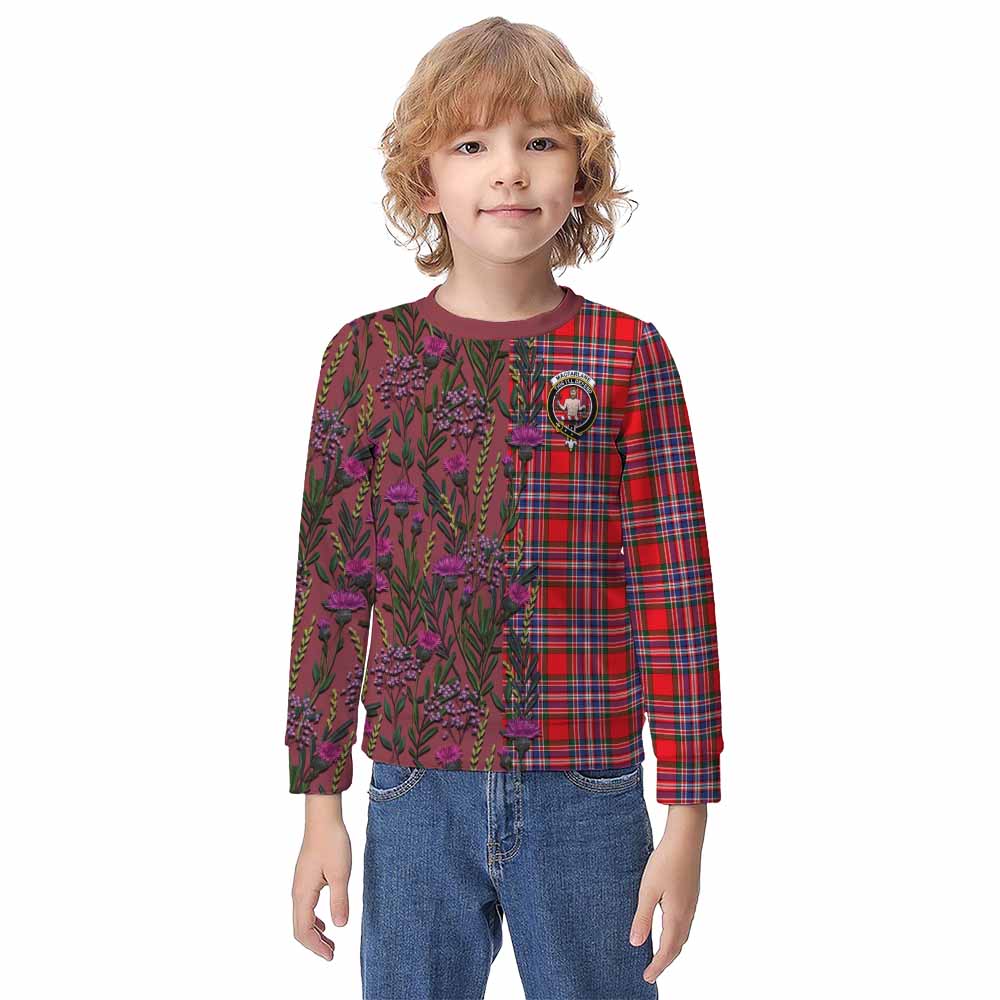 MacFarlane (McFarlane) Family Crest Tartan Kid Knitted Sweatshirt Scottish Thistle Flower Pattern Half Style - Tartan Vibes Clothing