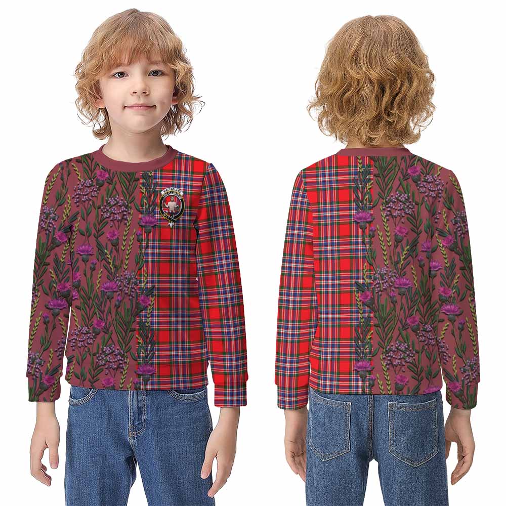 MacFarlane (McFarlane) Family Crest Tartan Kid Knitted Sweatshirt Scottish Thistle Flower Pattern Half Style - Tartan Vibes Clothing