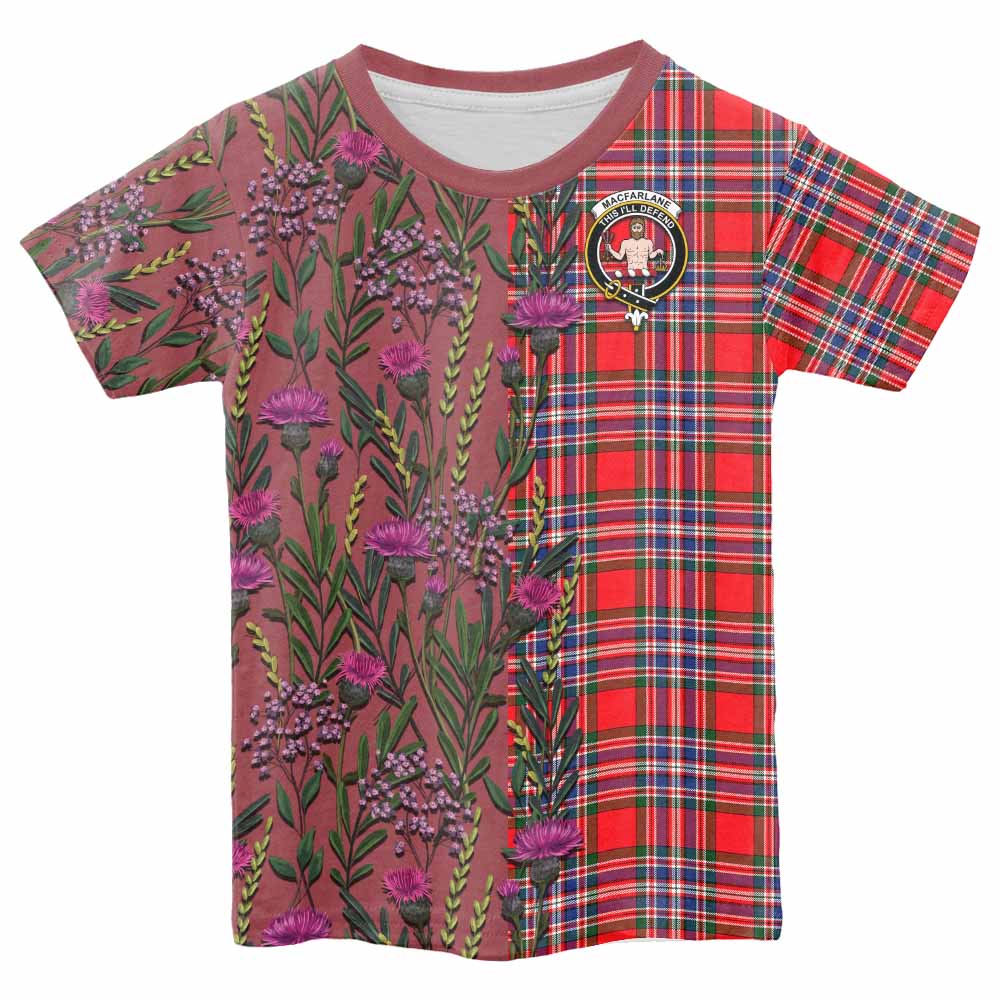 MacFarlane (McFarlane) Family Crest Tartan Kid T-shirt Scottish Thistle Flower Pattern Half Style - Tartan Vibes Clothing