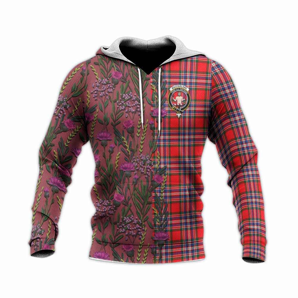 MacFarlane (McFarlane) Family Crest Tartan Knitted Hoodie Scottish Thistle Flower Pattern Half Style - Tartan Vibes Clothing