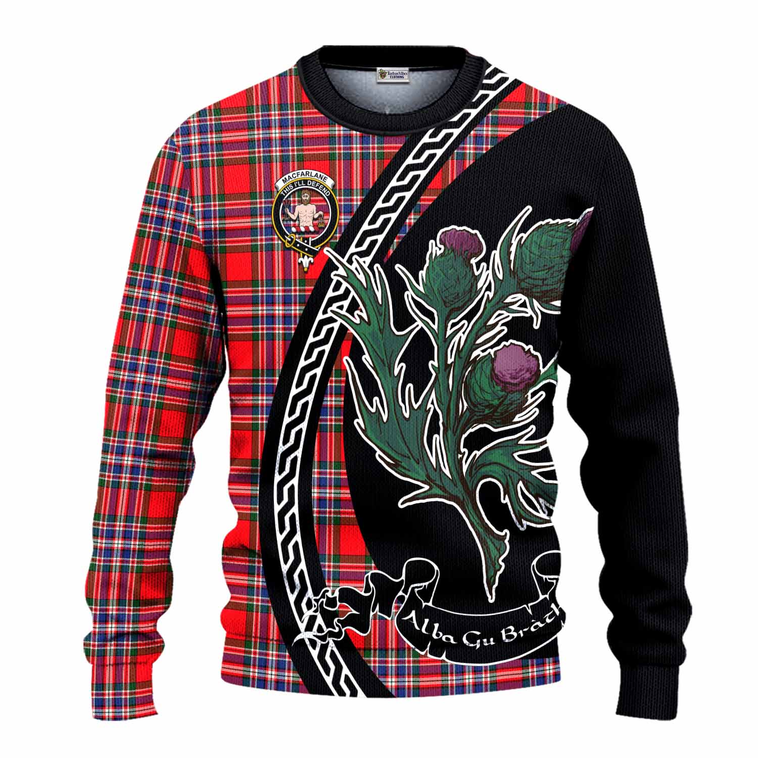 MacFarlane (McFarlane) Family Crest Tartan Knitted Sweater Alba Thistle Inspired - Tartan Vibes Clothing
