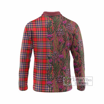 MacFarlane (McFarlane) Family Crest Tartan Long Sleeve Polo Shirt Scottish Thistle Flower Pattern Half Style