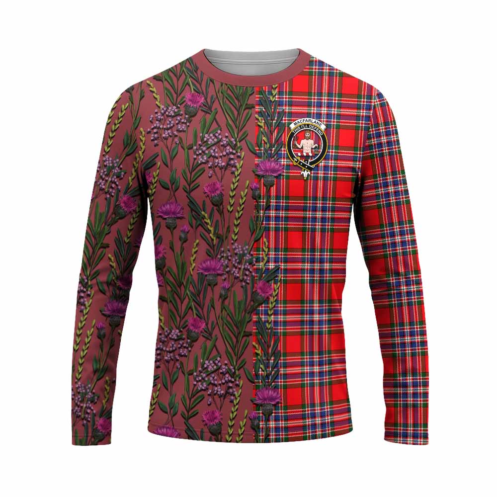 MacFarlane (McFarlane) Family Crest Tartan Long Sleeve T-Shirt Scottish Thistle Flower Pattern Half Style - Tartan Vibes Clothing