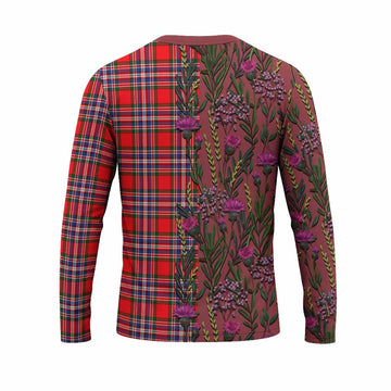 MacFarlane (McFarlane) Family Crest Tartan Long Sleeve T-Shirt Scottish Thistle Flower Pattern Half Style - Tartan Vibes Clothing